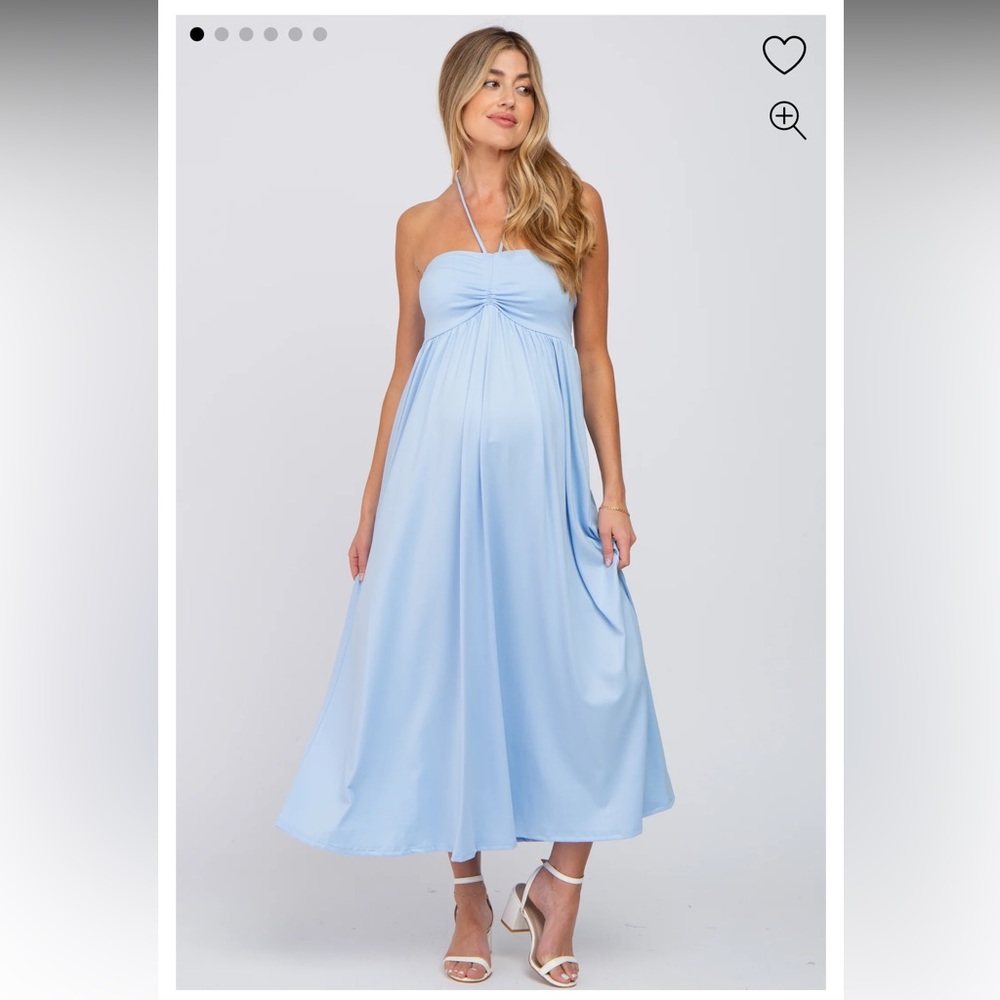 NWT Pinkblush Light Blue Cinched Halter Maternity Midi Dress - small